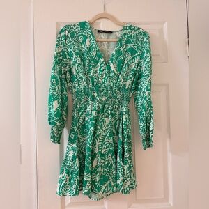 Zara Green and White Long Sleeve Mini Dress
